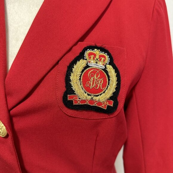 Boston Proper Andrea Behar Women's Royal Crest Blazer Jacket Size 6 Red NWOT - Picture 2 of 12